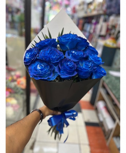 Wrapped blue roses