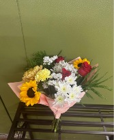 Wrapped bouquet for rainy days.