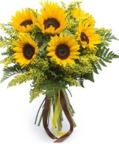 Wrapped bouquet of sunflowers 