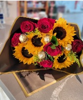 Wrapped bouquet roses and sunflowers  Valentine's 