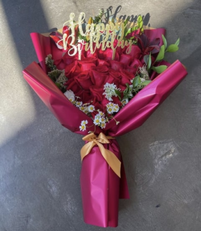 Wrapped Dozen Roses - VARIETY OF COLORS AVAILABLE HAND TIED BOUQUET