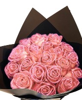 Wrapped Glittered Pink Roses Arrangement