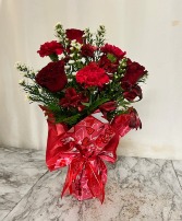 Wrapped in your Arms clear vase with valentine paper