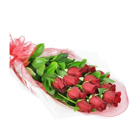  Wrapped Long-Stemmed Red Roses Hand Tied Bouquet