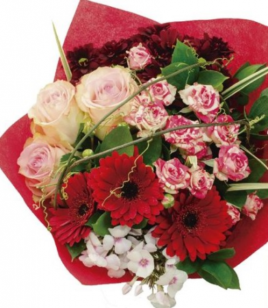 Mixed Wrapped Bouquet - Mixed Seasonal Flowers Wrapped Bouquet and Tissue Paper