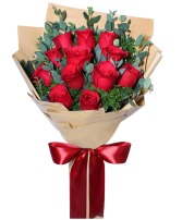 One Dozen Wrapped Red Roses 