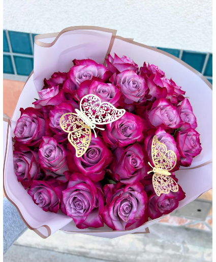 Wrapped Roses Bouquet DEEP PURPLE 