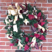 Forever Frosted Burgundy and Gold Holiday Forever Flower Wreath