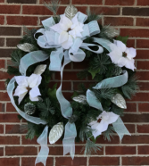 Iridescent Snow Poinsettia Holiday Forever Flower Wreath