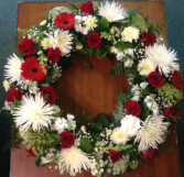 wreath of red and white sympathy wreath