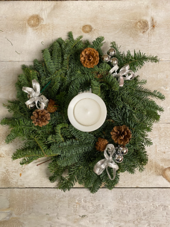 Wreath Table Centerpiece with pillar candle Wintery Gift