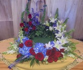 Wreath To Surround Urn in Red, White, and Blue 