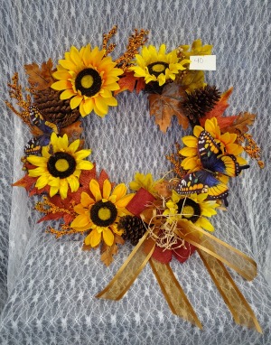 Wreath w/ Silk Sunflowers & Pine Cones 