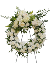 Standing Wreath - White & Green Carnations 18" 
