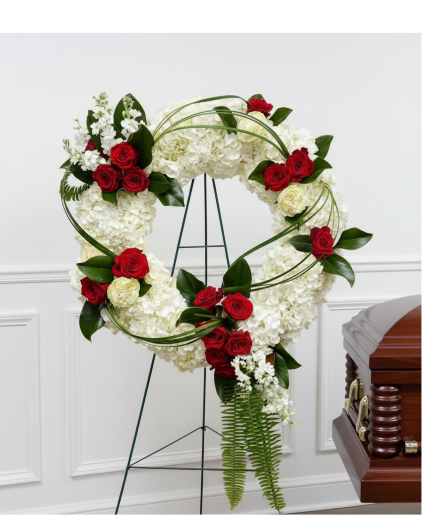 wreath with red roses arrangement 