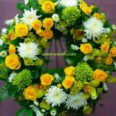Yellow Roses & Orchid Wreath Sympathy Wreath