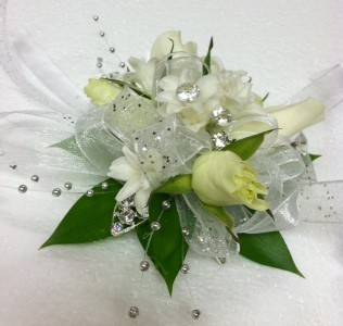 silver prom corsage