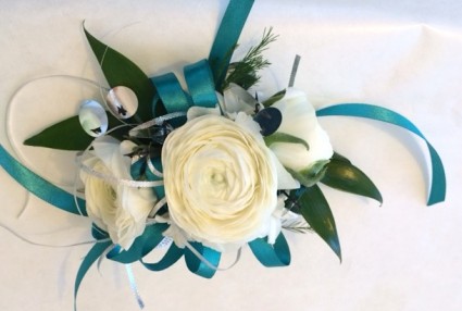 teal wrist corsage