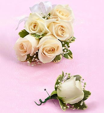 1x Pink & White Wedding Bridal flower foam rose Wrist Corsage 