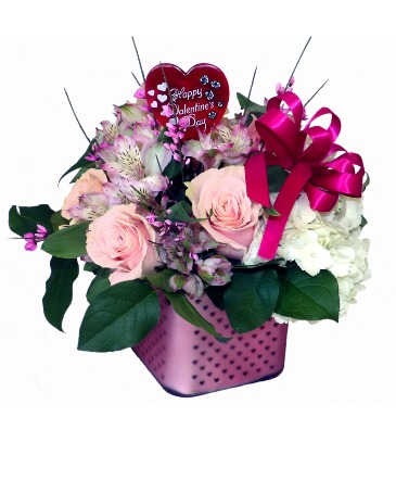 Pretty in Pink Valentines vase arrangement in Penn Yan, NY | Garden of Life Flowers