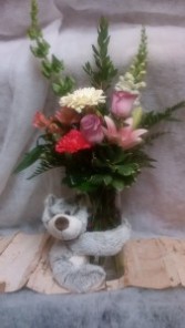 XOXOX Bear plush bear with cylinder vase