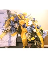 Yellow and Blue Roses Casket Spray 