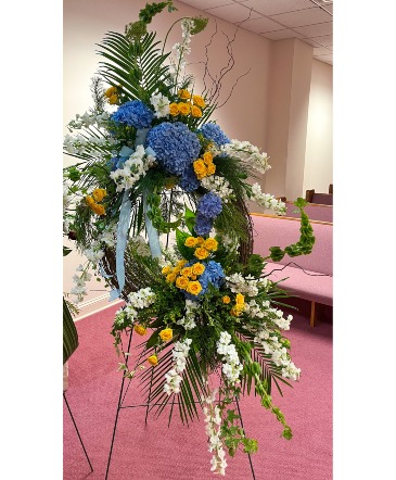 Yellow and Blue  sympathy wreath in Jasper, AL | The Rustic Rose Flowers and Gifts
