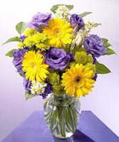 Yellow and Purple  Vase Arrangement