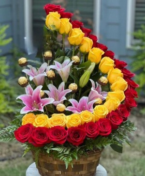 Yellow and Red floral cascade Basket
