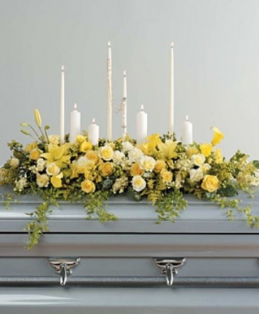 Yellow and White Casket Funeral in Abbotsford, BC | FUNERAL FLOWERS ABBOTSFORD