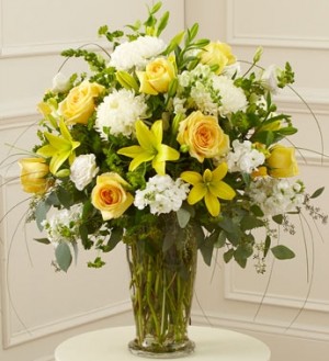 Yellow and White Large Sympathy Vase Arrangement in Oakdale, NY | POSH FLORAL DESIGNS INC. Yellow and White Large Sympathy Vase Arrangement in Oakdale, NY | POSH FLORAL DESIGNS INC.