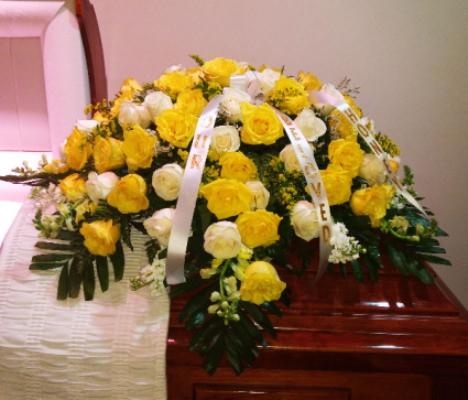 Yellow and White Rose Casket spray Sympathy