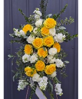 Yellow and White Standing Spray Funeral Flowers