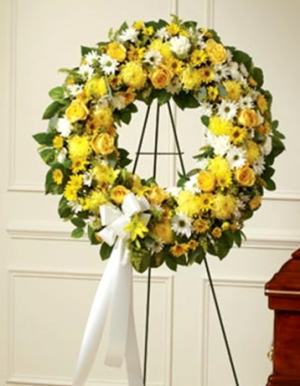 Yellow and White Standing Wreath Standing spray