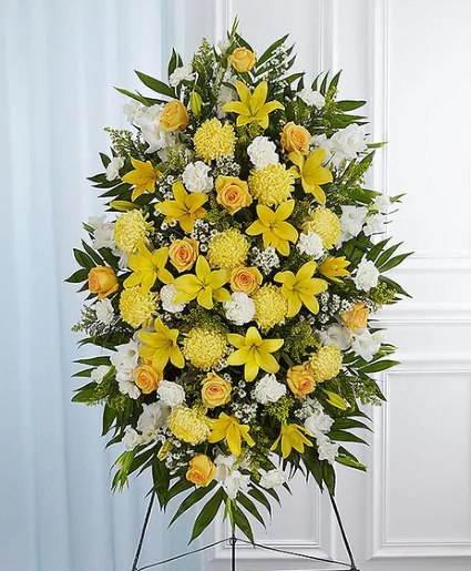 Yellow and White Sympathy Standing Spray 