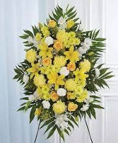 yellow and white sympathy standing spray WE CAN MODIFY COLORS ACCORDINGLY  TO YOUR REQUEST 