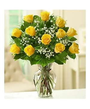 Yellow Dozen Roses Vase