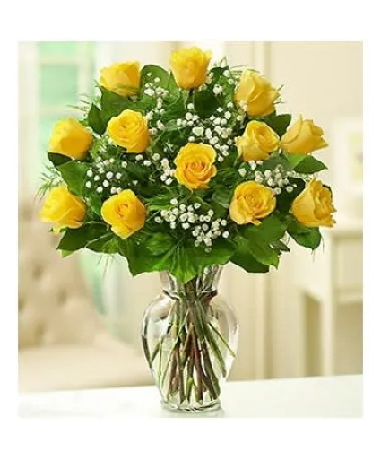 Yellow Dozen Roses Vase