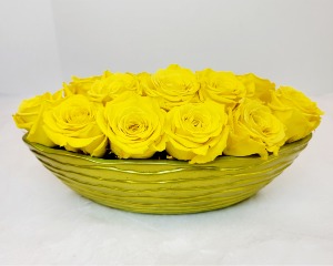 Yellow Forever Roses In Contemporary Bowl 