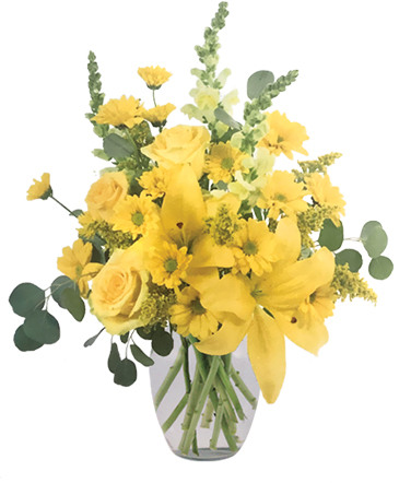 Yellow Frenzy Vase Arrangement  in Elkhorn City, KY | PEGGY'S FLOWER SHOP