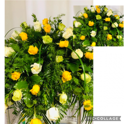 Yellow, Green & White Casket Flowers