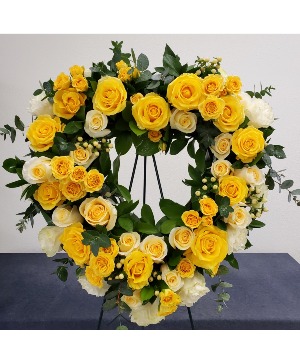 Yellow Heart Open Wreath Funeral Flowers