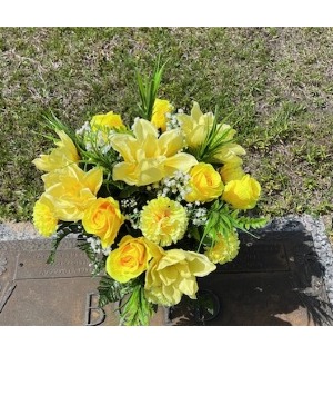 Yellow Lilies to remember Cemetery vase