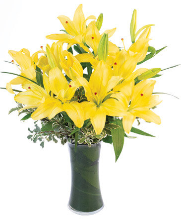 Yellow Lilies Bouquet in Daggett, MI | BELLA FIORE GREENHOUSE & GIFTS
