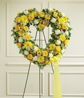 Yellow Open Heart Tribute Standing Spray
