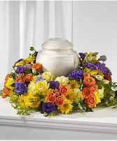 Yellow, Orange and Purple Urn Wreath 