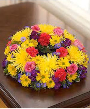 Yellow, Pink and Purple Urn Wreath 