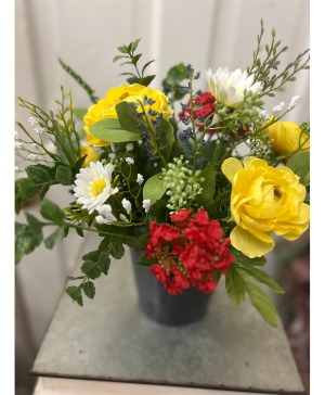 Yellow, red and blue table top 