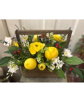 Yellow, red and blue wooden box 