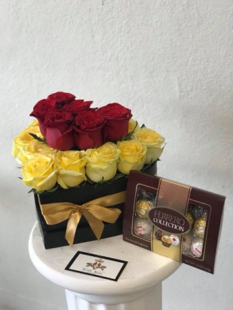 Enchanted Yellow & Red Heart Heart Shaped Box